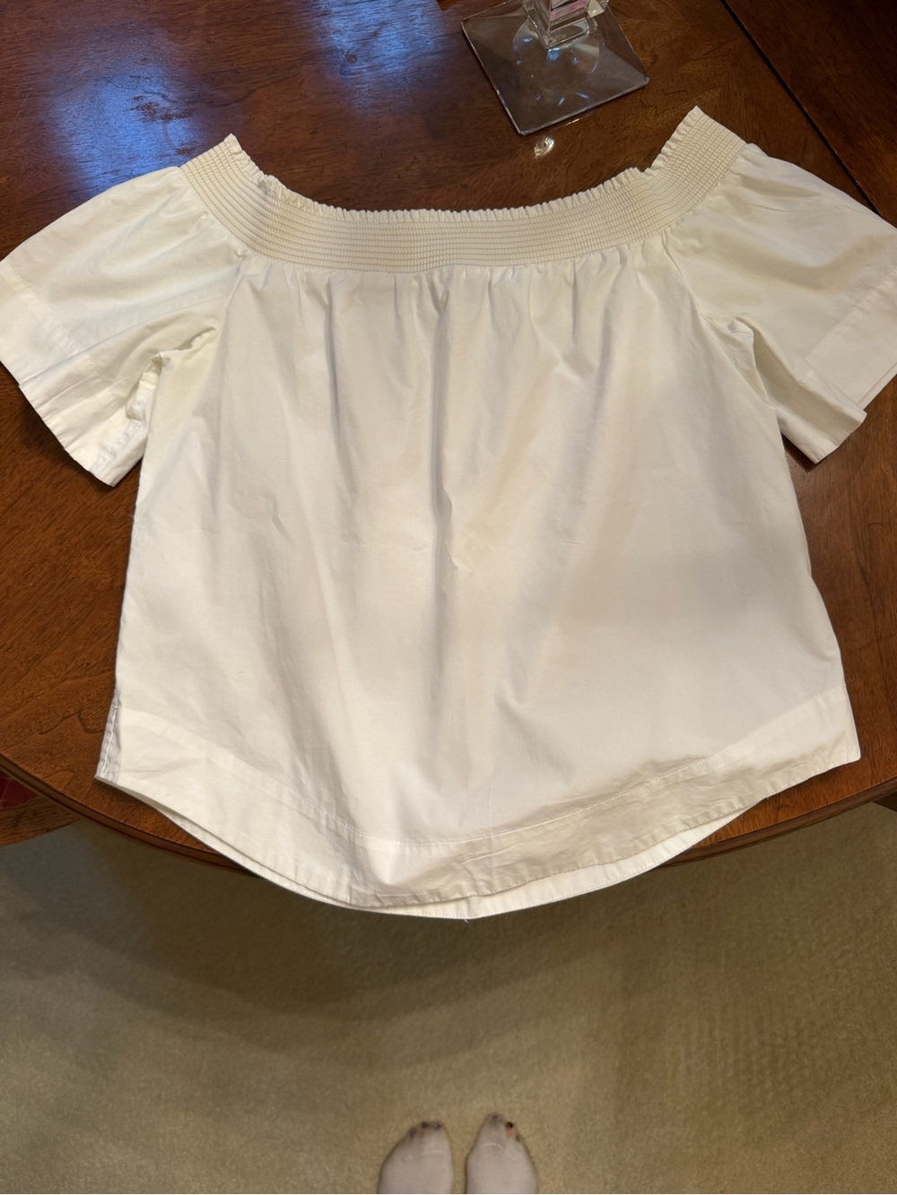 J. Crew White Off-Shoulder Smocked-Neck Blouse